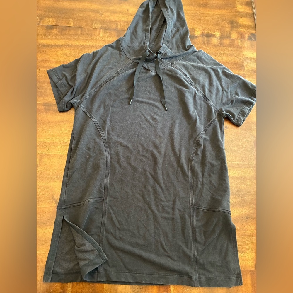 Athleta Cabana Tunic Hoodie Women’s Medium Black Sweatshirt Dress Short Sleeve